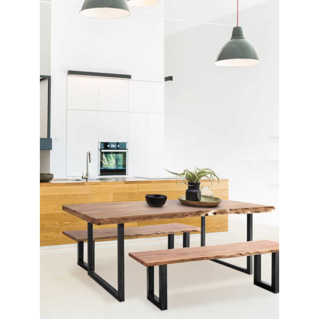 Bank Vanaja Modern Massivholz Metall Teak Dunkelbraun